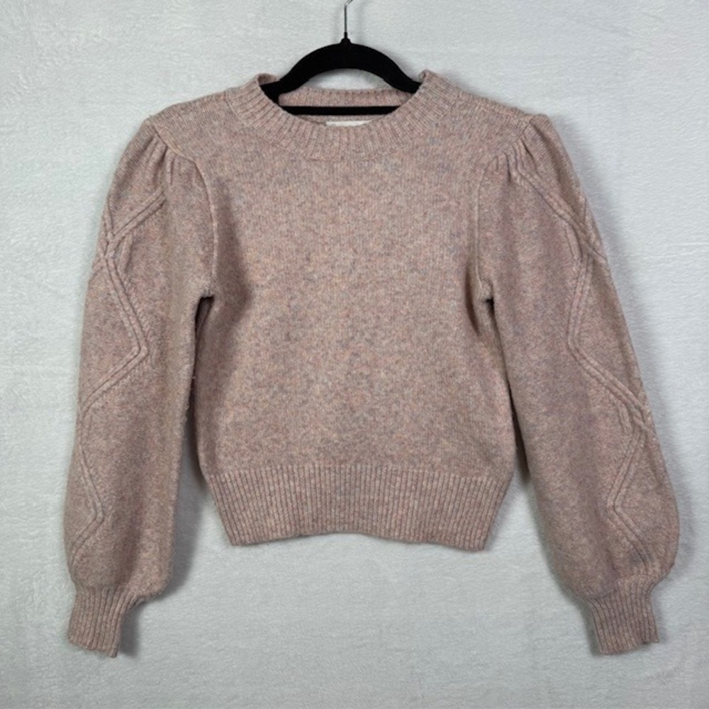 Gentle Fawn Pink Marl Puff Sleeve Cable Knit Sweater XS - Picture 2 of 11